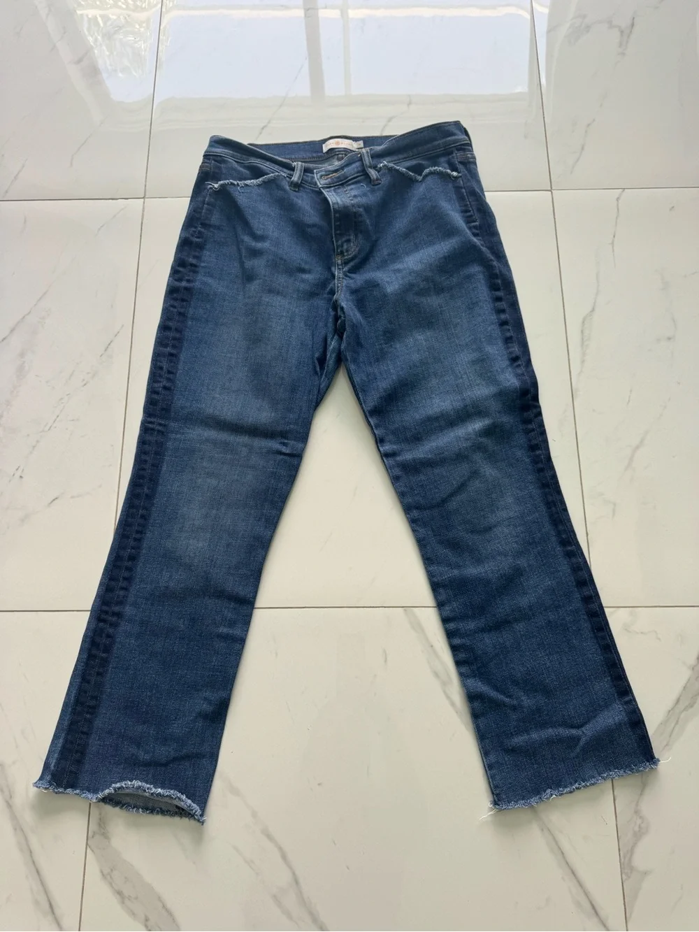 Tory Burch Dark Blue Cropped Straight-Leg Jeans